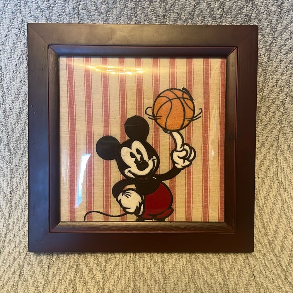 Vintage‎ Disney Mickey Mouse Basketball Embroidered Framed Art